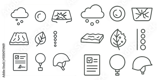 Set of icons for various weather conditions, including rain, snow, and sunshine. The icons are all drawn in a simple, stylized way, with each one representing a different type of weather