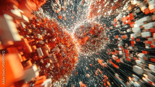 Abstract digital explosion of blocks