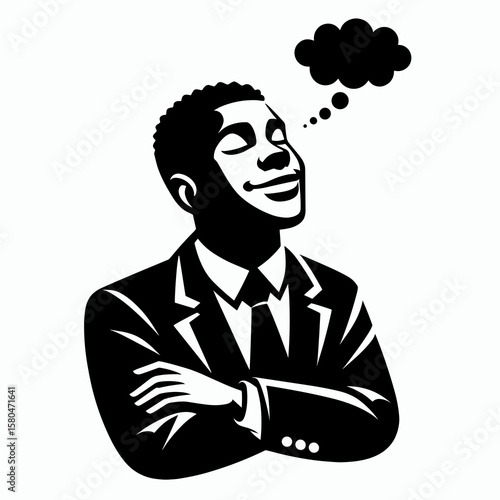 African American Business man dreaming sweetly. Corporate Entrepreneurship Management Finance Marketing Clipart Line Art Vector Illustration. Black entrepreneur feeling comfort having happy.