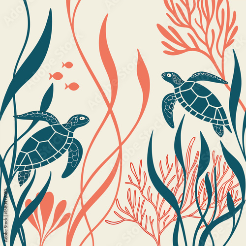 Sea turtles in coral reef