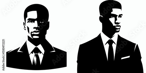 African American Business man Looking calm. Corporate Entrepreneurship Management Finance Marketing Clipart Line Art Vector Illustration. Adult entrepreneur of descent displaying serene.