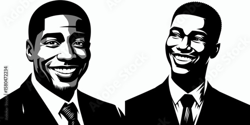 African American Business man Looking cheerful. Corporate Entrepreneurship Management Finance Marketing Clipart Line Art Vector Illustration. Black entrepreneur having glad emotion positive.