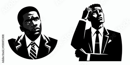 African American Business man Looking exasperated. Corporate Entrepreneurship Management Finance Marketing Clipart Line Art Vector Illustration. Black male entrepreneur showing frustration.