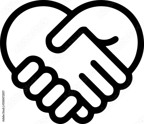 Stylized heart shape formed by two hands shaking in agreement and partnership