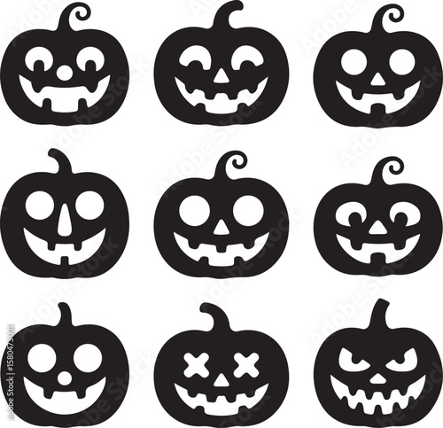 Scary Halloween Pumpkin Face Silhouette Vector

Jack-o’-Lantern Halloween Pumpkin with Evil Smile

Halloween Pumpkin Silhouette with Witch Hat and Bats

Set of Halloween Pumpkin Faces Vector Illustrat