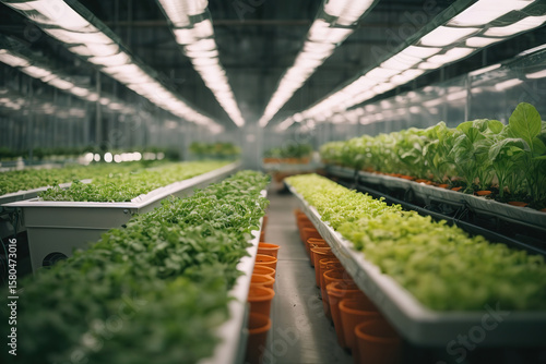 Indoor farming setup featuring a vertical hydroponic garden with fresh produce