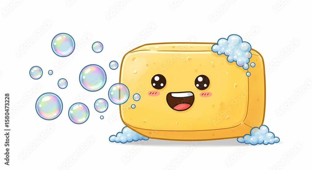 Happy Soap Character Illustration: Bubbles & Cleanliness Happy Soap Character Illustration: Bubbles & Cleanliness