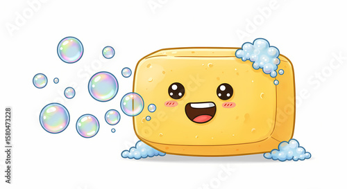 Happy Soap Character Illustration: Bubbles & Cleanliness