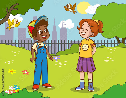 Mother listening to her child, telling, pointing, asking for help, complaining. mother and child talking to each other vector illustration.little kids chatting with their mothers and feeling happy