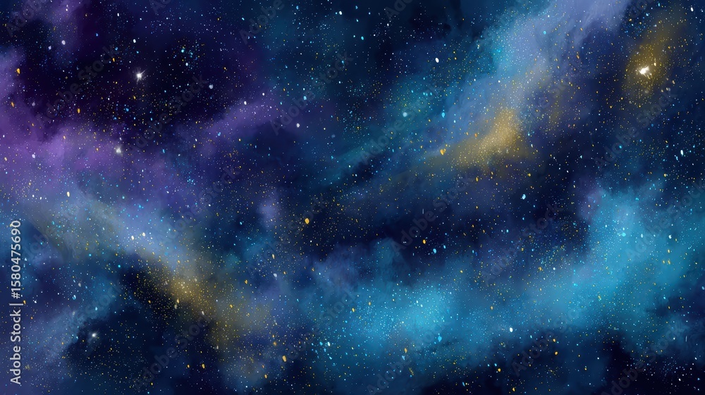 Obraz premium A vibrant, colorful depiction of the cosmos featuring stars, nebulae, and swirling clouds of interstellar dust