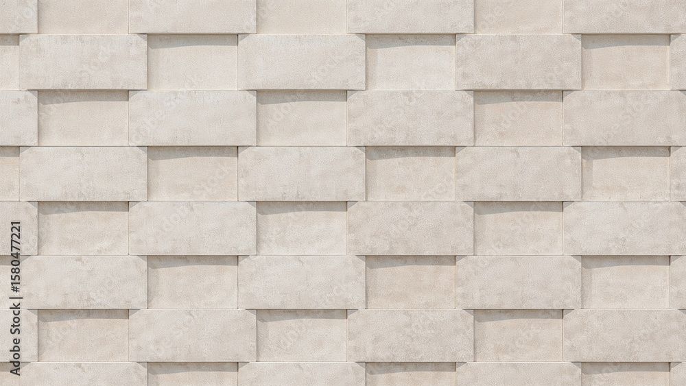 Naklejka premium Textured White Wall with Geometric Pattern of Woven Rectangular Blocks for Modern Interior Design and Architecture Background 