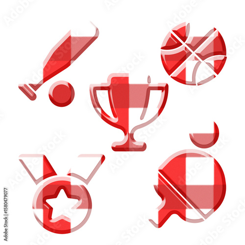 set of red and  white checkered pattern sport icons