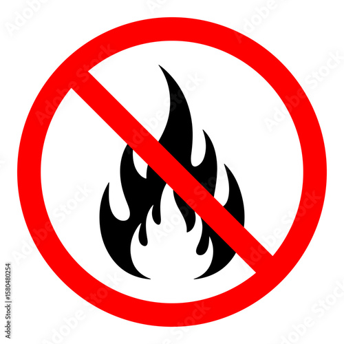 no fire icon sign symbol, prohibited flame sign, flame warning, isolated on white background