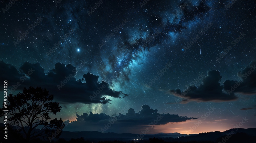 Fototapeta premium Starry Night Sky with Milky Way and Glowing Clouds - Digital Art V7