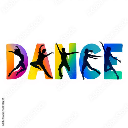 Wallpaper Mural Photo of silhouettes of dancers in dynamic poses form the word dance Torontodigital.ca