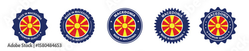 macedonia product label set.macedonia flag, premium made in macedonia . Labels, seals, stamps, flags, icons
