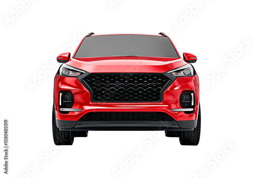 Sleek red suv with modern design and bold front view on transparent background, PNG