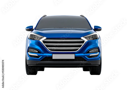 Sleek blue suv front view on transparent background, PNG