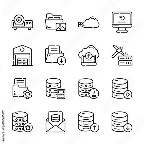 Get this catchy bundle of database repository outline icons