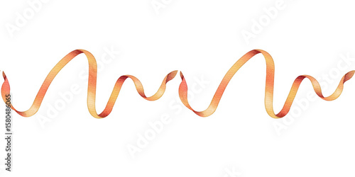 Seamless decorative border with orange wavy ribbon. Watercolor drawing in soft warm tones. Isolated on white background. Perfect for cards, wedding decor, birthday, packaging or festive designs.