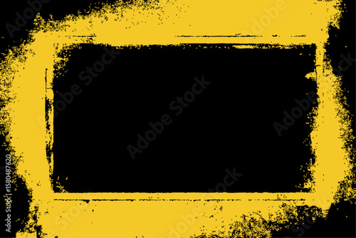 A heavily distressed and textured rectangular border. The scratched, splattered black frame and weathered yellow background give the impression of a rustic, aged metal sign or a rough ink stamp.