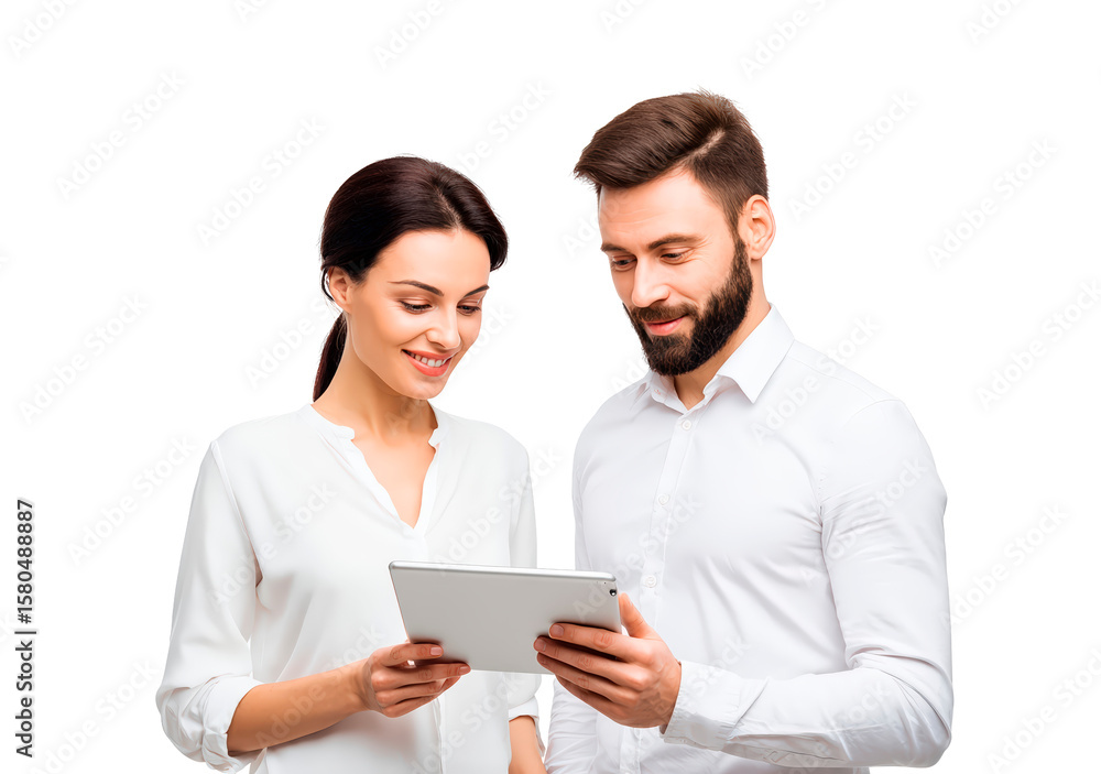 Business collaboration concept with professionals using tablet technology on transparent background, PNG Business collaboration concept with professionals using tablet technology on transparent background, PNG