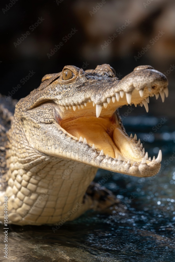 Fototapeta premium Close-Up of a Crocodile's Head and Open Jaws