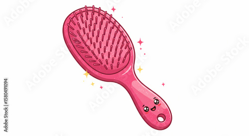 Pink Hairbrush Illustration: Cute Cartoon Design for Hair Care