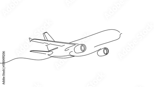 Animation of a single line drawing of an airplane. Continuous contour movement of an airplane. Continuous video with one line.