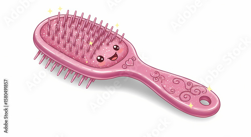 Cute Pink Glitter Hairbrush: Cartoon Illustration