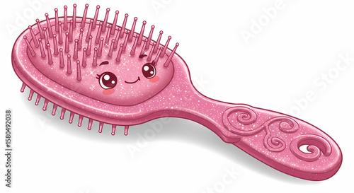 Pink Glitter Hairbrush: Cute Cartoon Illustration