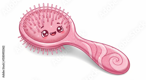Cute Pink Hairbrush Illustration: Kawaii Hair Care Design
