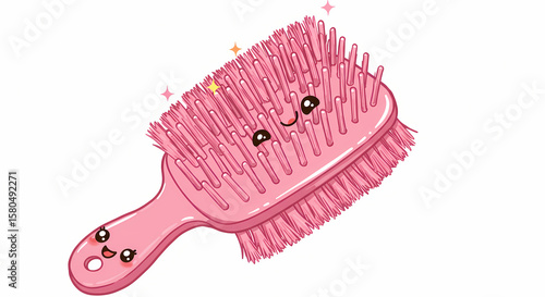 Cute Pink Hairbrush Cartoon Illustration: Perfect for Hair Care Designs