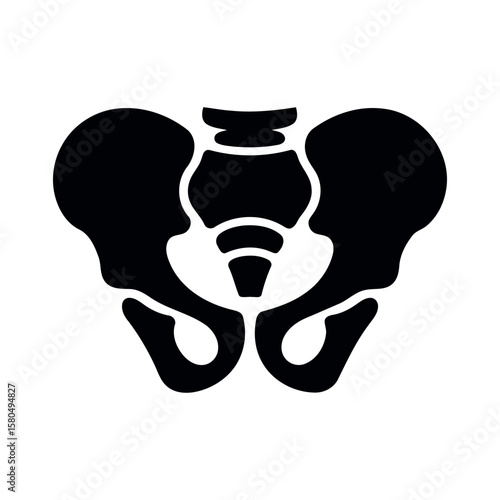 Stylized black silhouette of the human pelvis bone structure