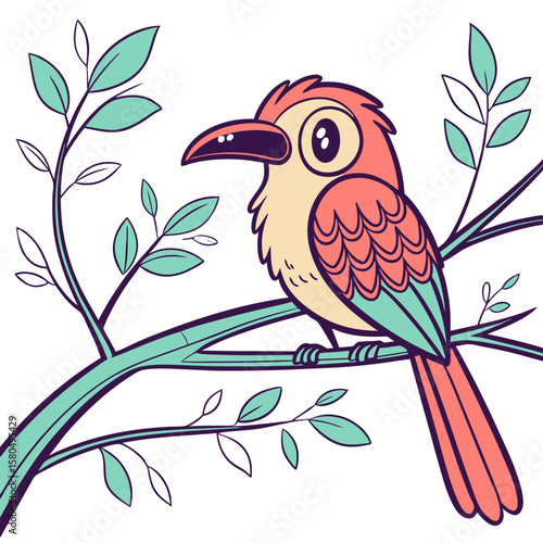 Colorful beeeater bird perched on a branch with leaves vector