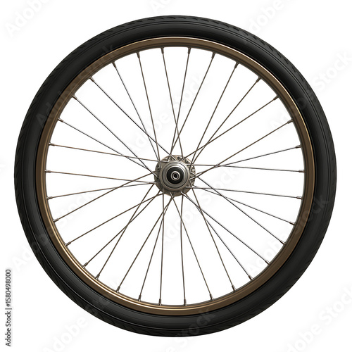 Bicycle wheel with metal spokes isolated on transparent background