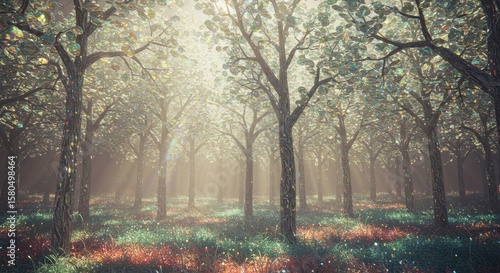 Sunlit Magical Forest, Mystical Woods, Enchanted Trees