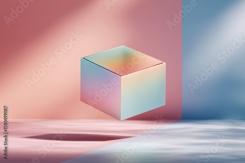 Colorful floating cube mock up with soft shadows and vibrant pastel background for design projects