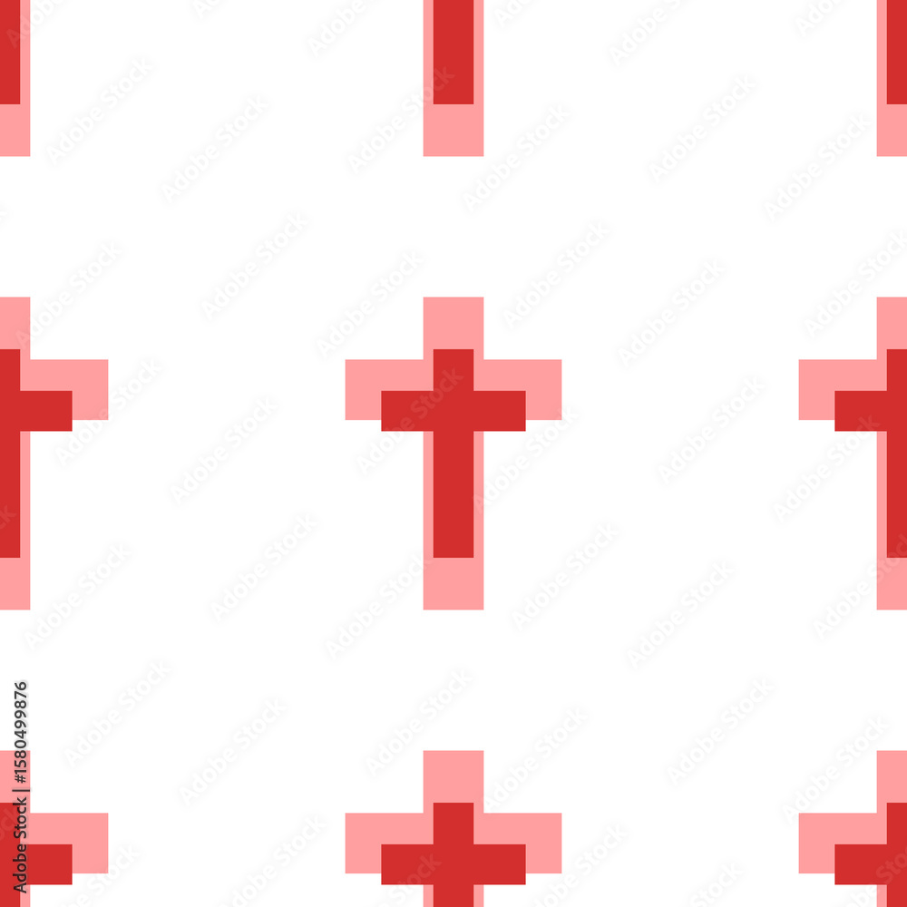 Obraz premium Seamless pattern of large isolated red cross symbols. The elements are evenly spaced. Illustration on light red background