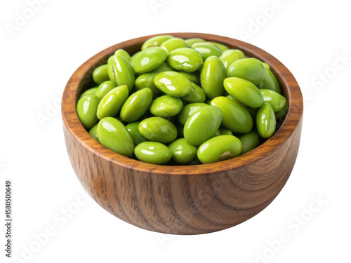 Wallpaper Mural Fresh green edamame beans in a wooden bowl isolated on transparent background Torontodigital.ca