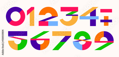 Numbers set bauhaus geometric style trendy typography for poster, t shirt, book, sale banner, printing on fabric, birthday card. Modern font. Vector 10 eps