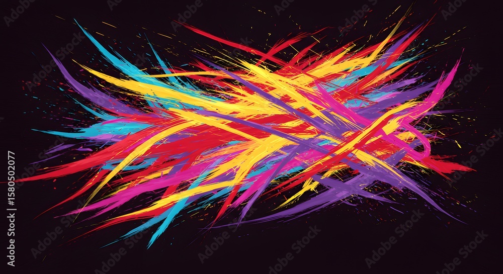Obraz premium Dynamic Abstract Colorful Explosion of Vibrant Bright Lines on Dark Background