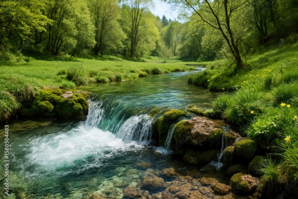 Serene forest stream with waterfall. Serene forest stream with waterfall.