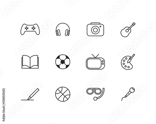 Entertainment and Hobby Icon Set Line Style