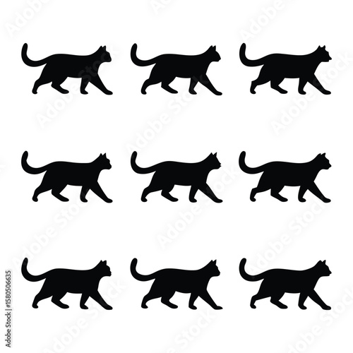 Black cat walking silhouettes