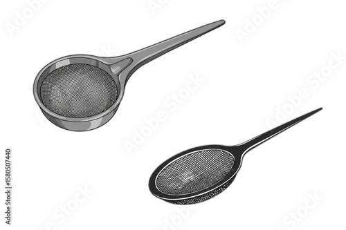Detailed sieves artwork ideal for culinary applications, food preparation diagrams, or kitchenware themed designs.