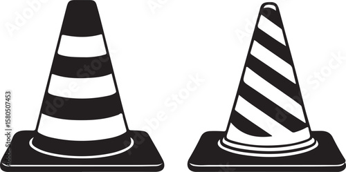 An isolated orange traffic cone acts as a warning symbol on a road construction site, signifying safety and danger on the street