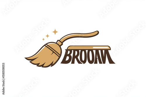 Artistic drawing of a broom sweeping near the inscription, suitable for cleaning services, logo design, or housekeeping brand.