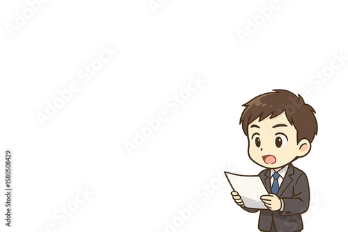 プレゼン練習を頑張る若手サラリーマンのミニキャラ素材（挑戦×努力）