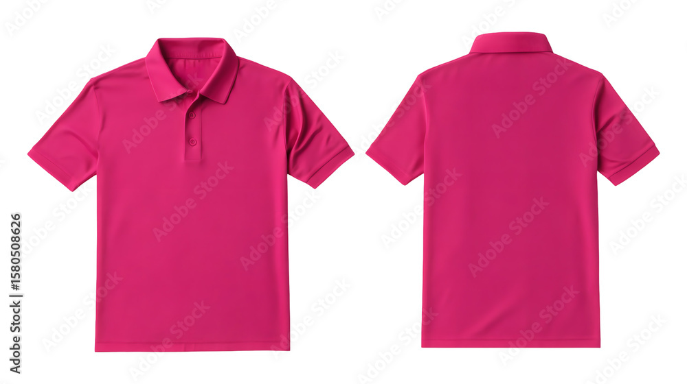 Bright Pink Polo Shirt Mockup Front and Back View on Transparent Background Bright Pink Polo Shirt Mockup Front and Back View on Transparent Background